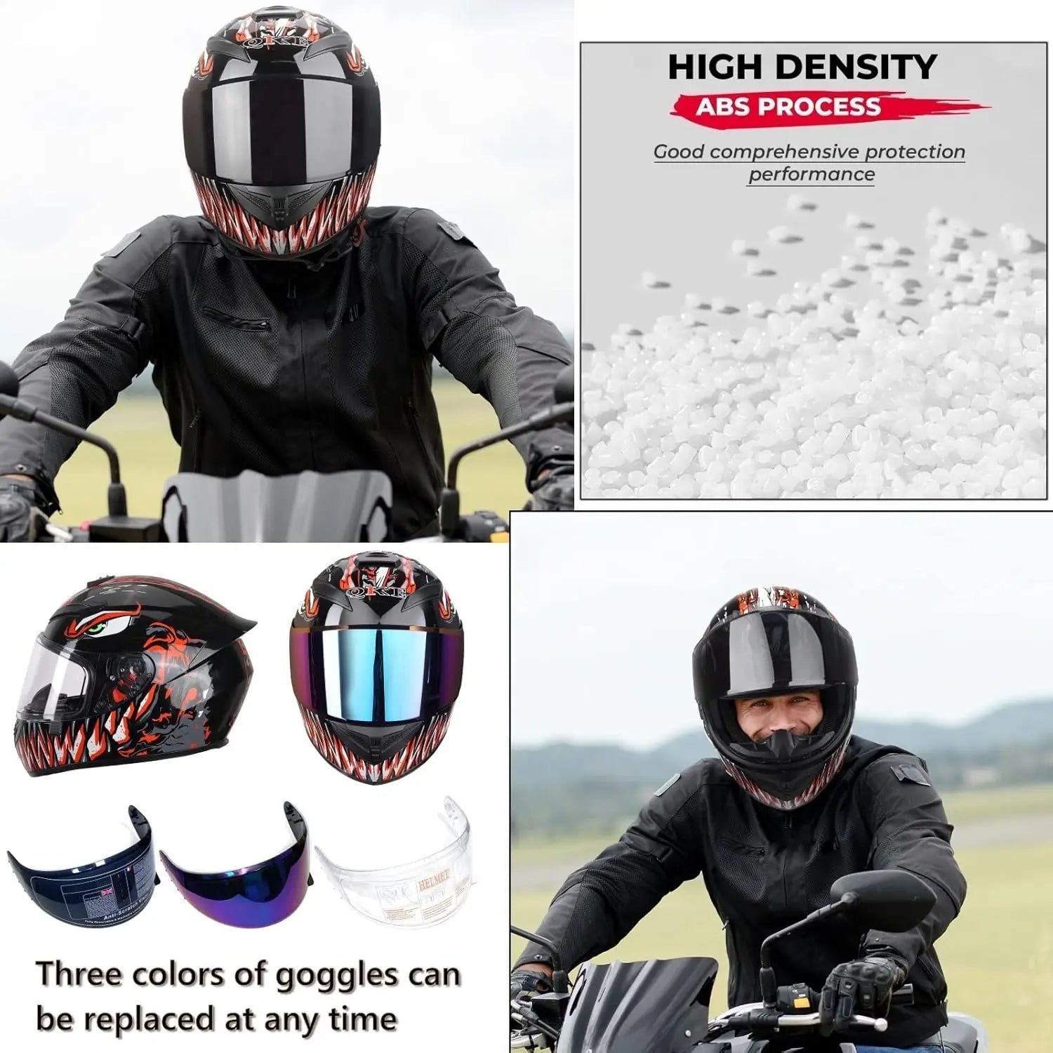 Full Face Motorcycle Helmet Racing Motocross Helmets with Pinlock Compatible Clear Tinted Visors DOT Model Approved Street Bike