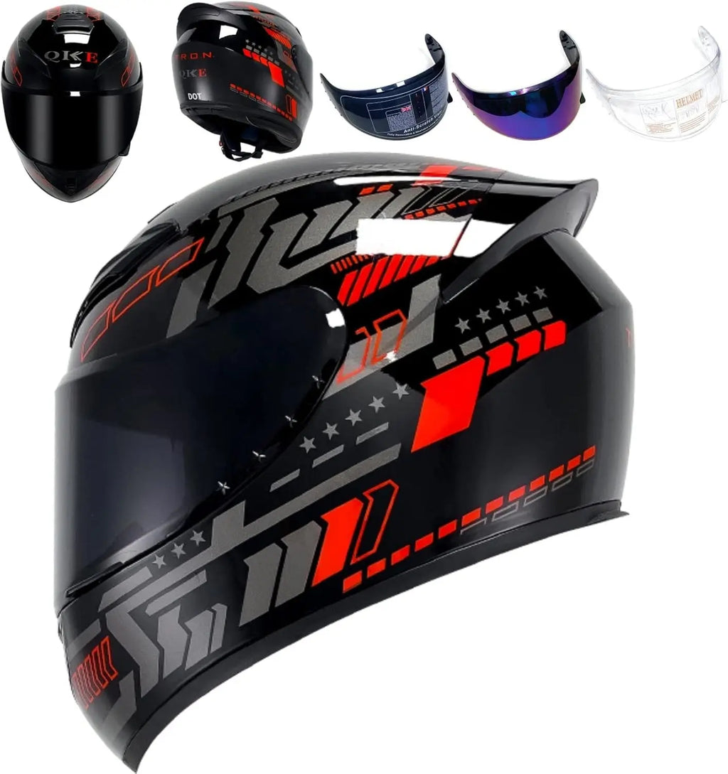 Full Face Motorcycle Helmet Racing Motocross Helmets with Pinlock Compatible Clear Tinted Visors DOT Model Approved Street Bike